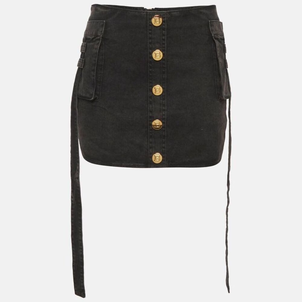 Balmain Charcoal Denim Cargo Mini Skirt S